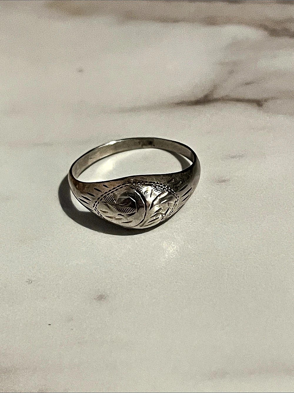 Antique Victorian Sterling oval signet ring, petite dome ring